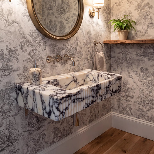 Cresta - Custom Wall-Mounted Fluted Calacatta Viola Marble Bathroom Sink