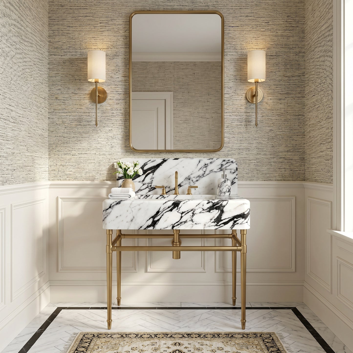 Lusso – Custom Calacatta Marble Sink Vanity with Solid Brass Console Legs
