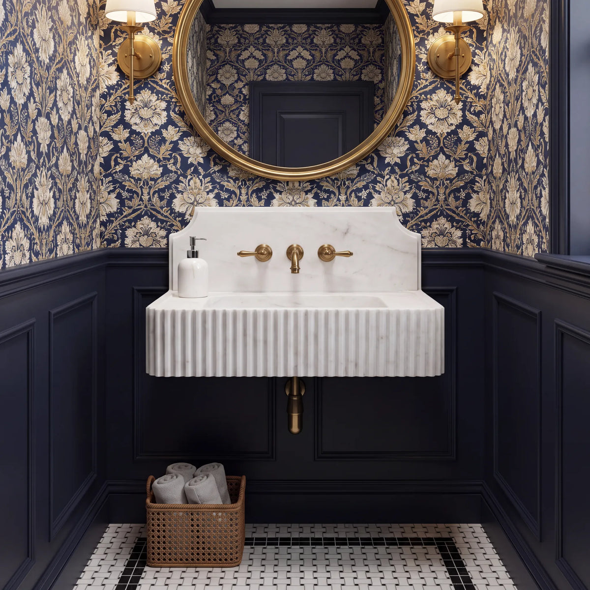 Lumera - Custom Wall-Mounted Fluted Carrara White Marble Bathroom Sink with Backsplash