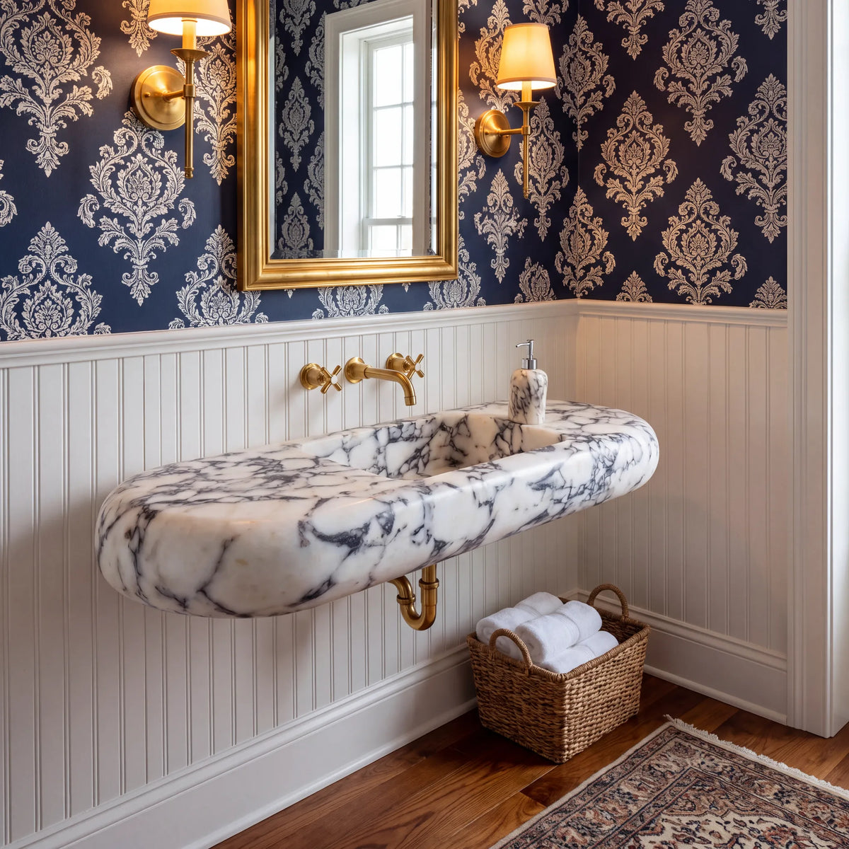 Ovaleo - Custom Wall-Mounted Calacatta Viola Marble Bathroom Sink