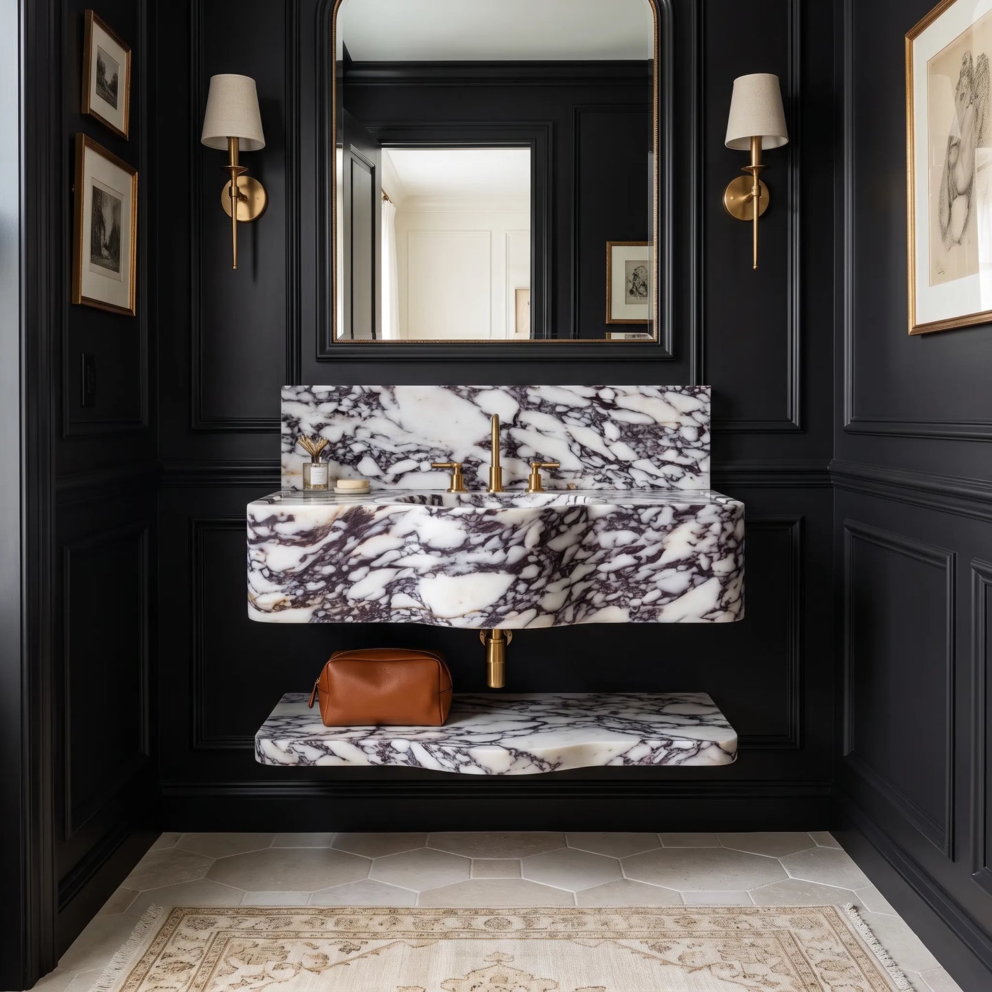 Ventoro - Custom Wall-Mounted Calacatta Viola Sculptural Marble Bathroom Sink