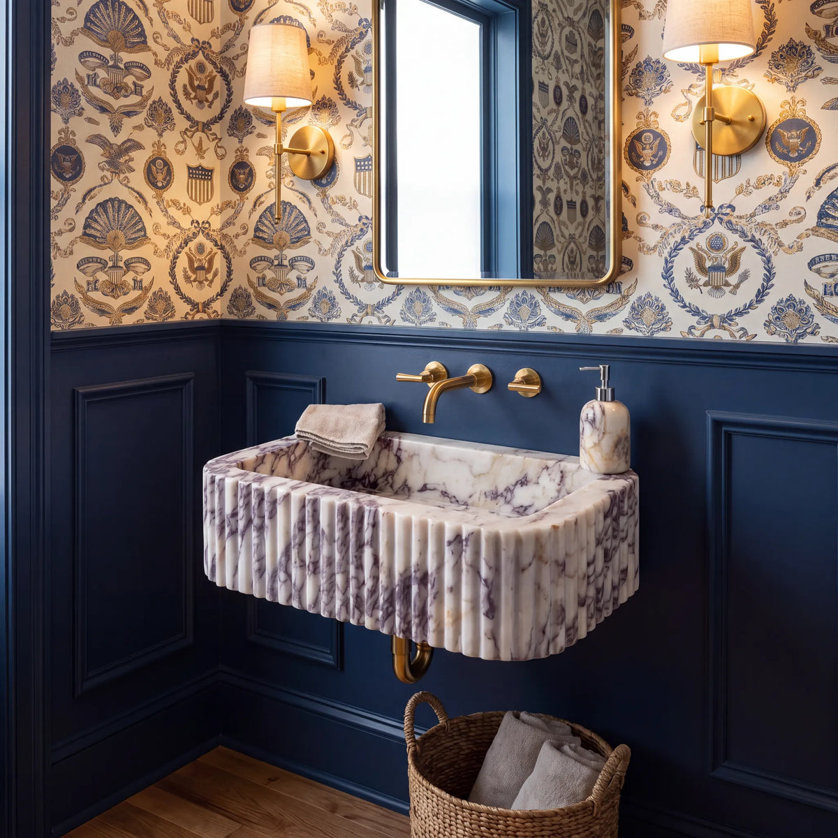 Verona - Custom Wall-Mounted Fluted Calacatta Viola Marble Bathroom Sink
