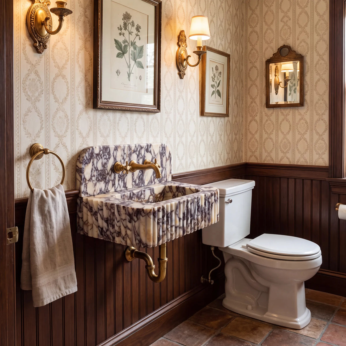 Arvona - Custom Wall-Mounted Calacatta Viola Fluted Marble Bathroom Sink