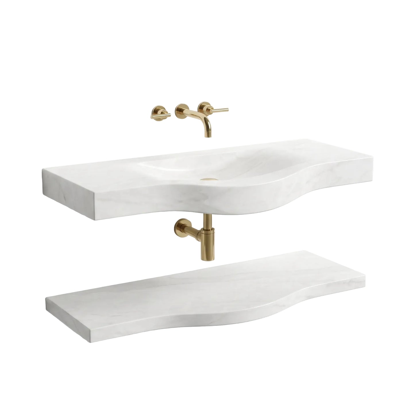 Rivora - Custom Wall-Mounted Carrara White Sculptural Marble Bathroom Sink