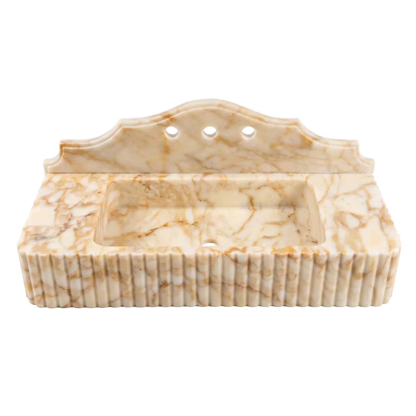 Aurenza Custom Wall-Mounted Fluted Calacatta Gold Marble Bathroom Sink with Backsplash