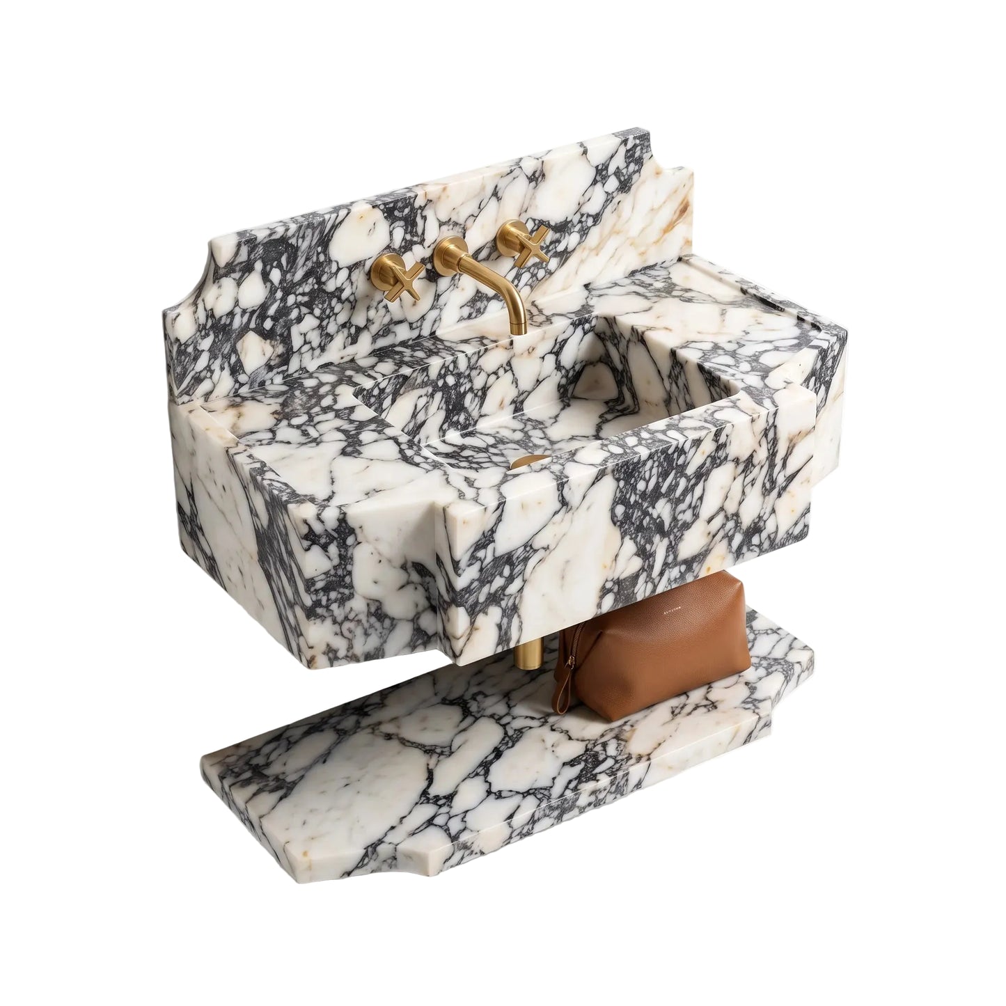 Como - Custom Wall-Mounted Calacatta Viola Stepped Apron Marble Bathroom Sink