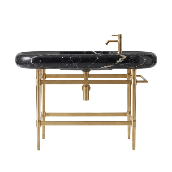 Elysia – Custom Nero Marquina Marble Sink with Solid Brass Console Legs