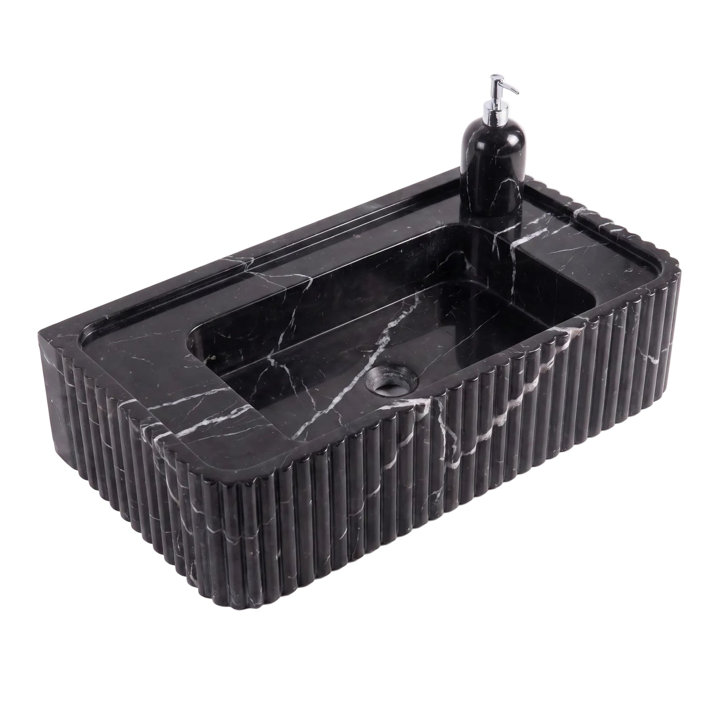 Noirmont Custom Wall-Mounted Fluted Nero Marquina Marble Bathroom Sink