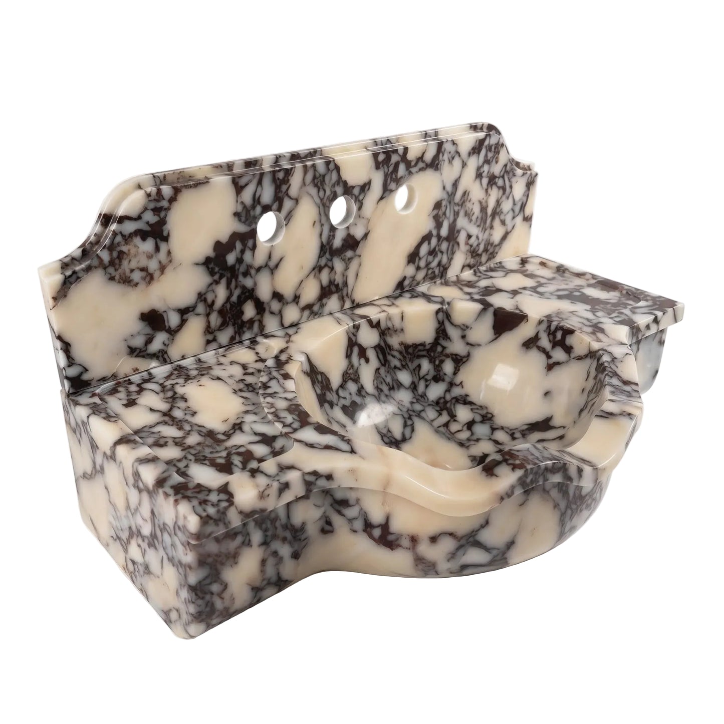 Ondeo - Custom Wall-Mounted Sculpted Calacatta Viola Marble Bathroom Sink with Backsplash