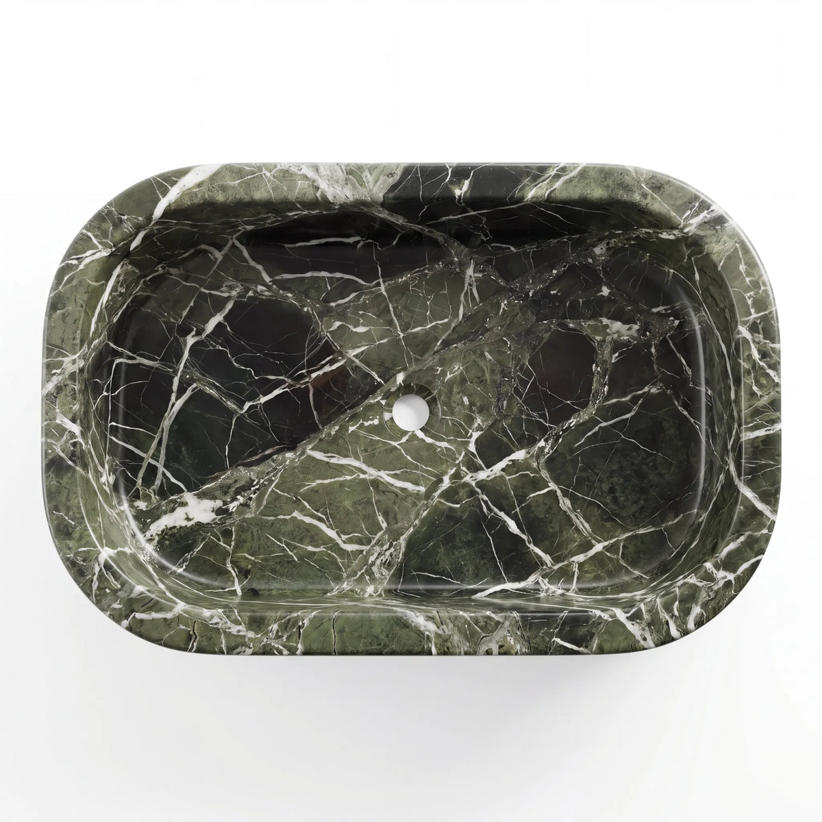 Detailed view of RMD-017 Verdavere green marble vessel sink showing distinctive natural veining