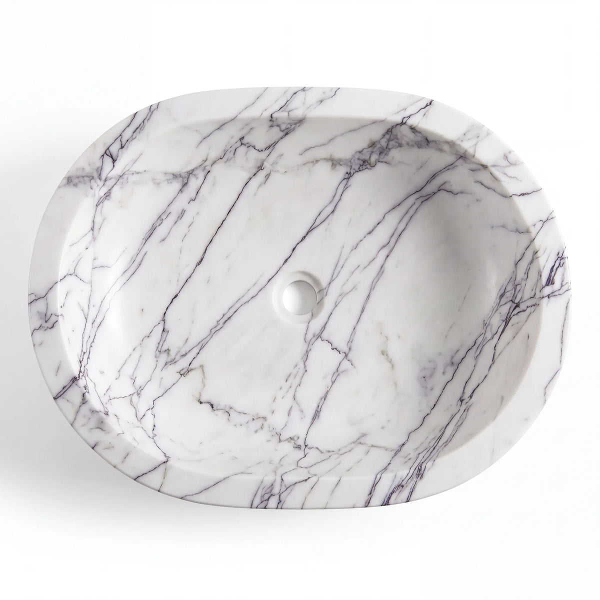 Detailed view of RMD-085 Lilavessa Lilac marble vessel sink showing distinctive natural veining
