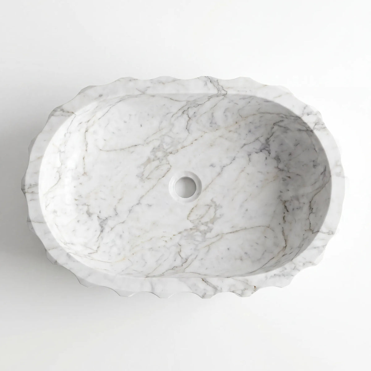 Detailed view of RMD-206 Lilavelle Lilac marble vessel sink showing elegant natural veining
