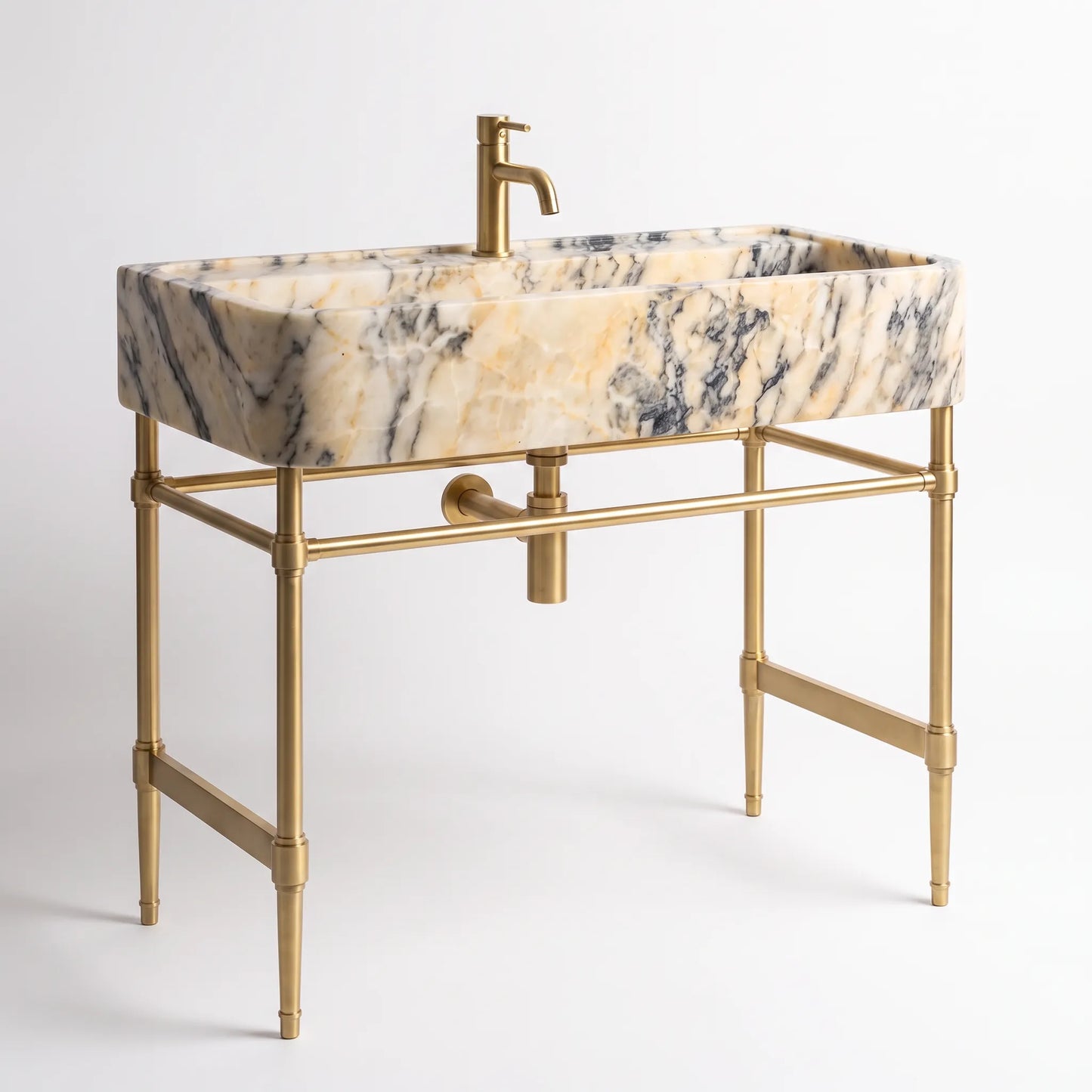 Sereno – Custom Calacatta Viola Marble Sink Vanity with Solid Brass Console Legs