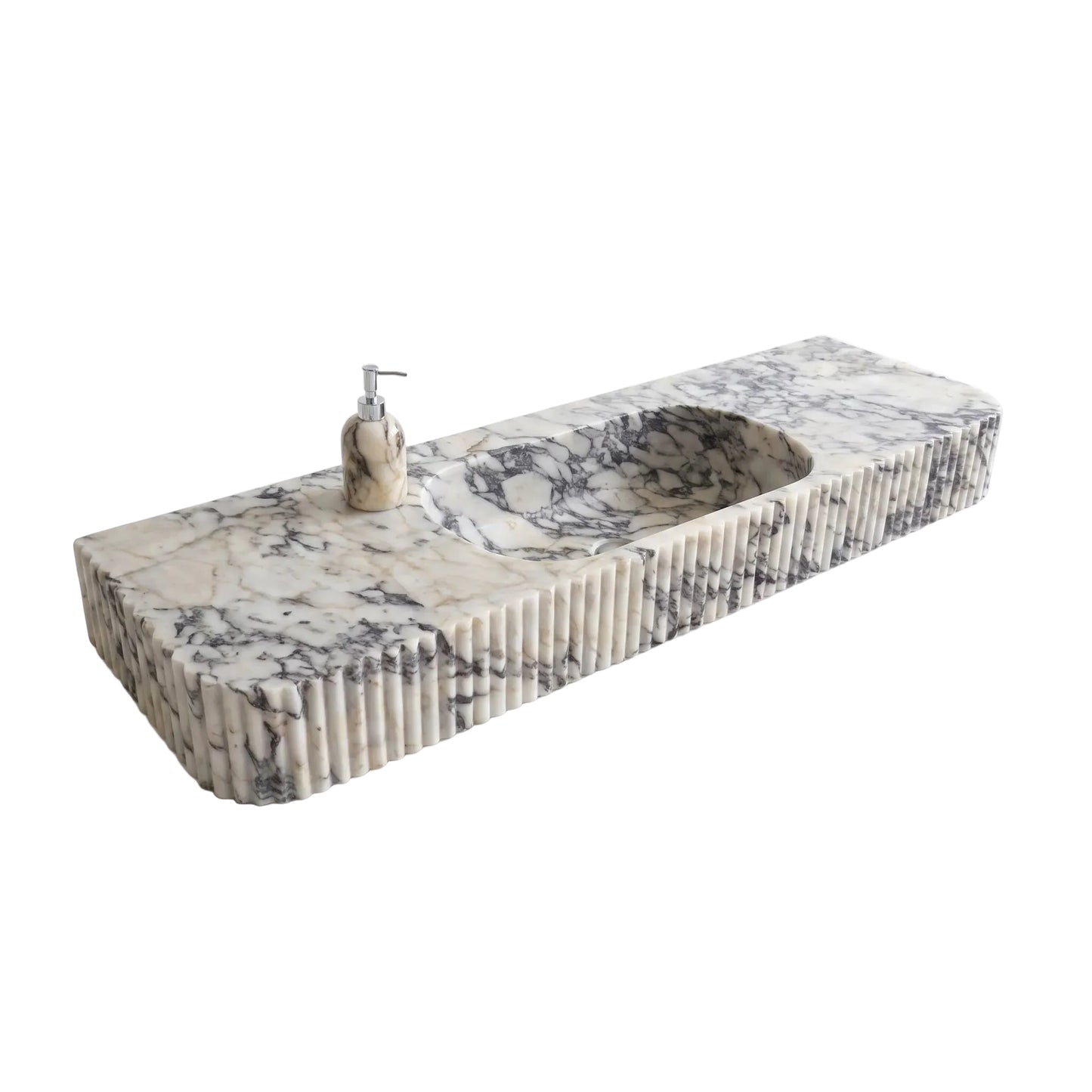 Solvane Custom Wall-Mounted Fluted Calacatta Viola Marble Bathroom Sink