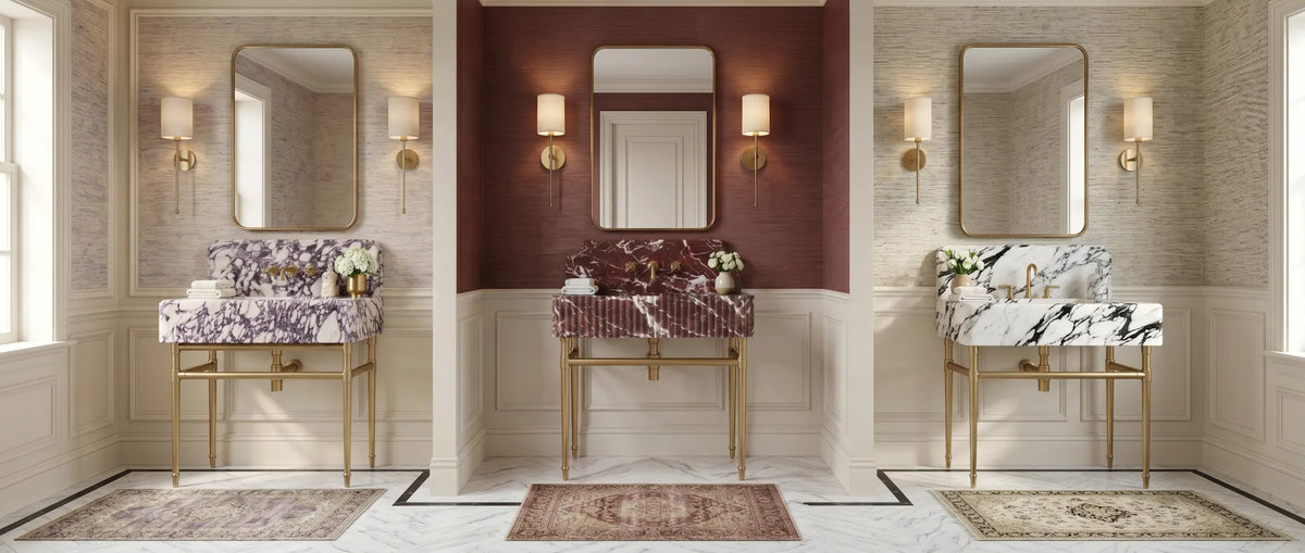 Custom Marble Console Sinks with Solid Brass Legs