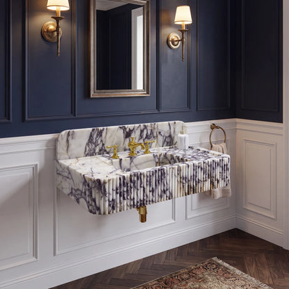 Belmont - Custom Wall-Mounted Calacatta Viola Fluted Marble Bathroom Sink