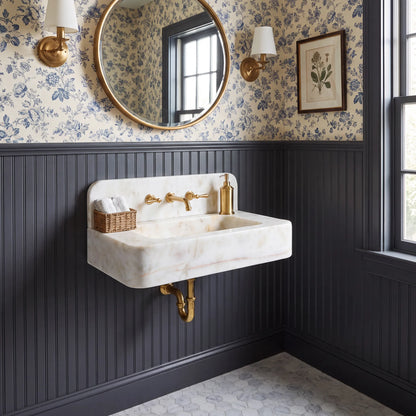 Calisto - Custom Wall-Mounted Afyon Sugar Marble Bathroom Sink