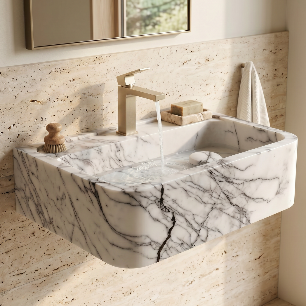 24" Lilac Smooth Marble Sink  – Wall Mounted Floating Vanity