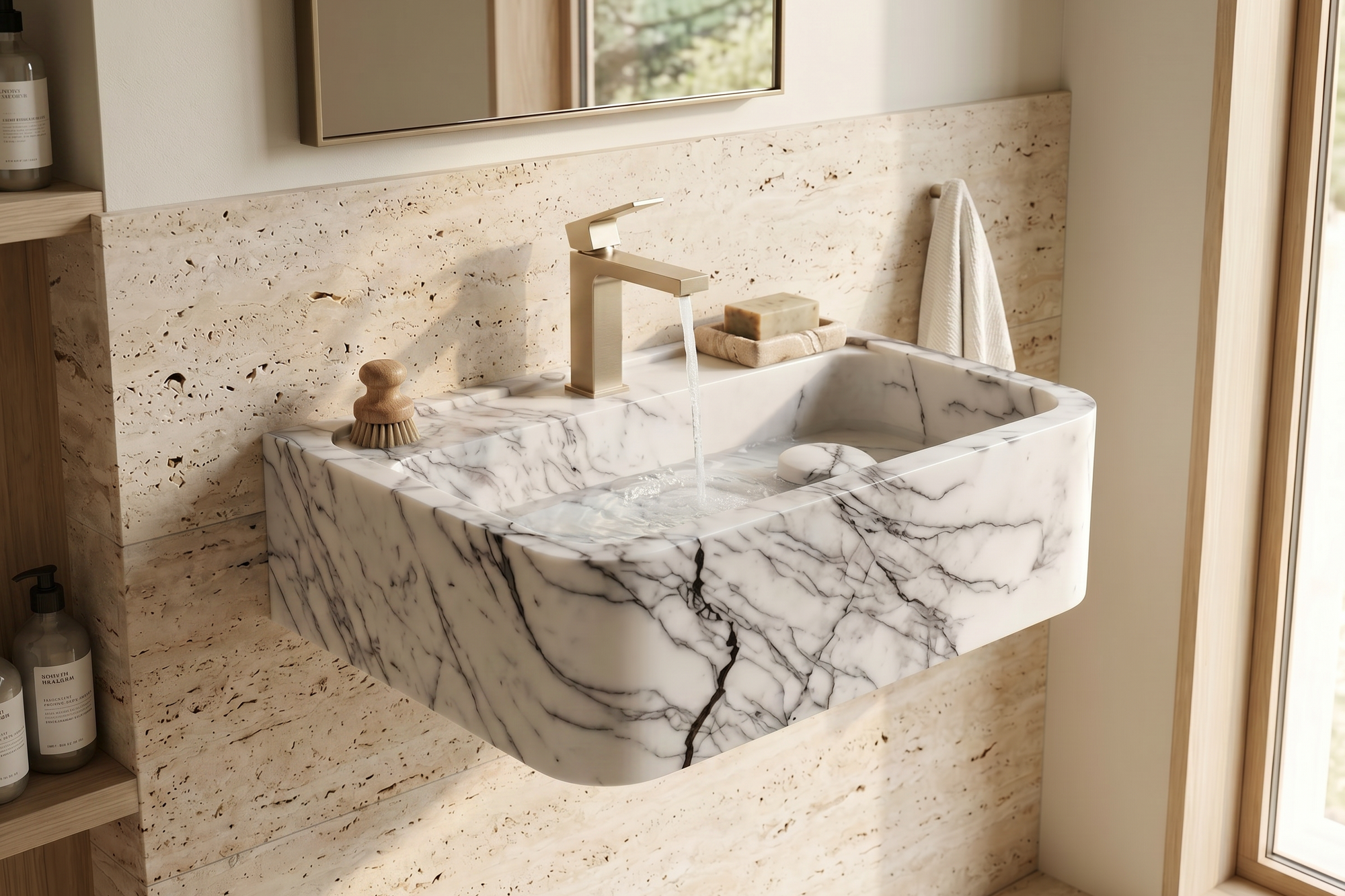 24" Lilac Smooth Marble Sink  – Wall Mounted Floating Vanity