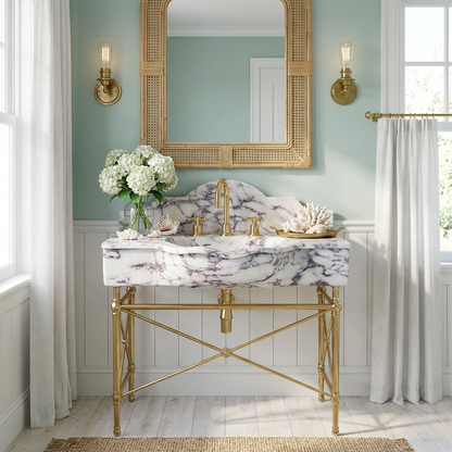 30" Calacatta Viola Marble Sink With Brass Console Legs