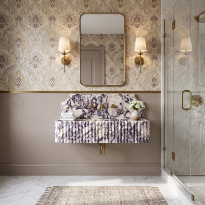 Aldora - Custom Wall-Mounted Calacatta Viola Fluted Marble Bathroom Sink