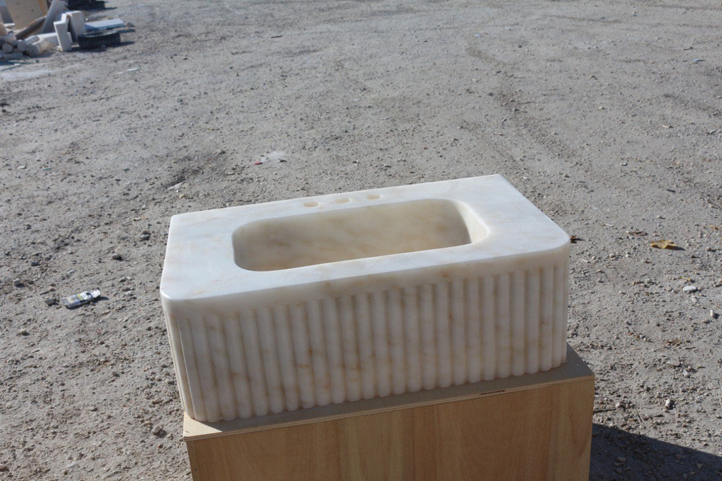 24’’ Afyon Sugar Fluted Marble Sink – Wall Mounted Floating Vanity – Luxury Bathroom Sink Handmade