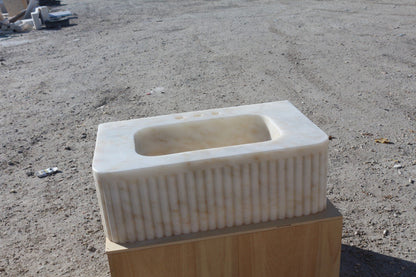 24’’ Afyon Sugar Fluted Marble Sink – Wall Mounted Floating Vanity – Luxury Bathroom Sink Handmade