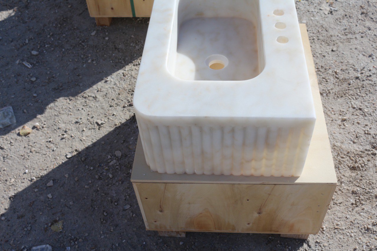 24’’ Afyon Sugar Fluted Marble Sink – Wall Mounted Floating Vanity – Luxury Bathroom Sink Handmade