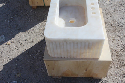 24’’ Afyon Sugar Fluted Marble Sink – Wall Mounted Floating Vanity – Luxury Bathroom Sink Handmade