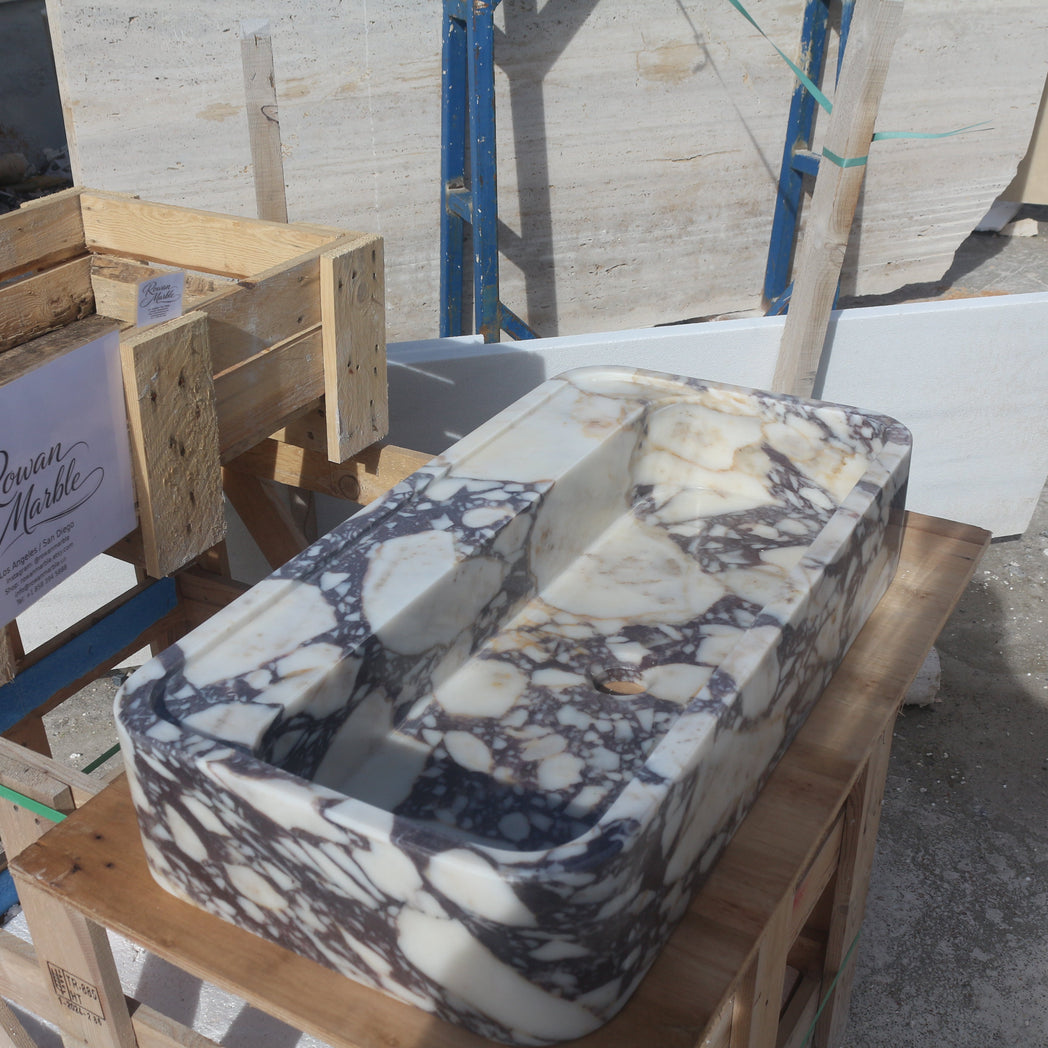 24’’ Calacatta Dark Viola Marble Sink | Floating | Smooth Design