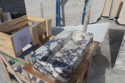 24’’ Calacatta Dark Viola Marble Sink | Floating | Smooth Design