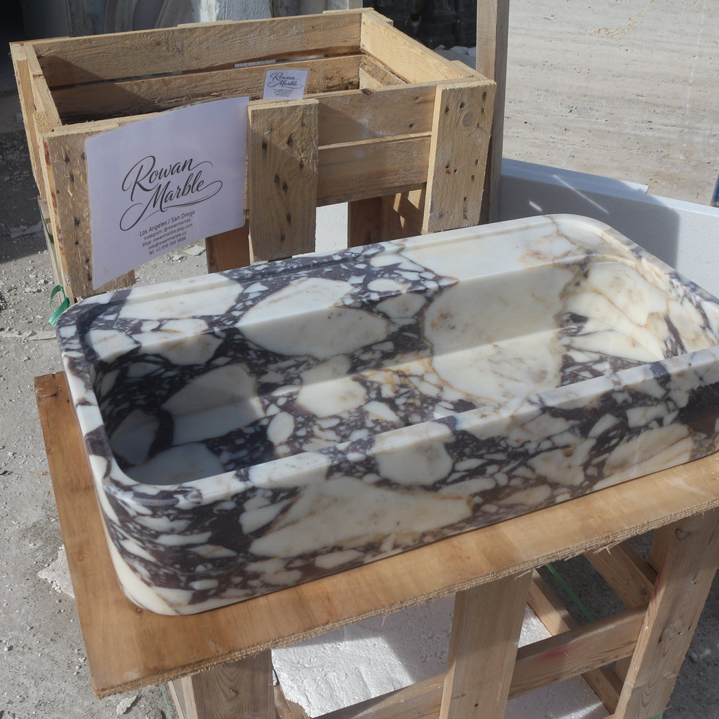 24’’ Calacatta Dark Viola Marble Sink | Floating | Smooth Design