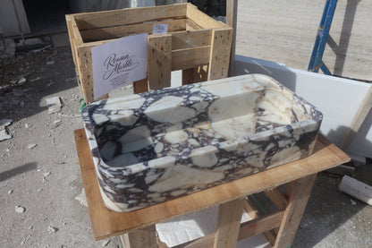 24’’ Calacatta Dark Viola Marble Sink | Floating | Smooth Design