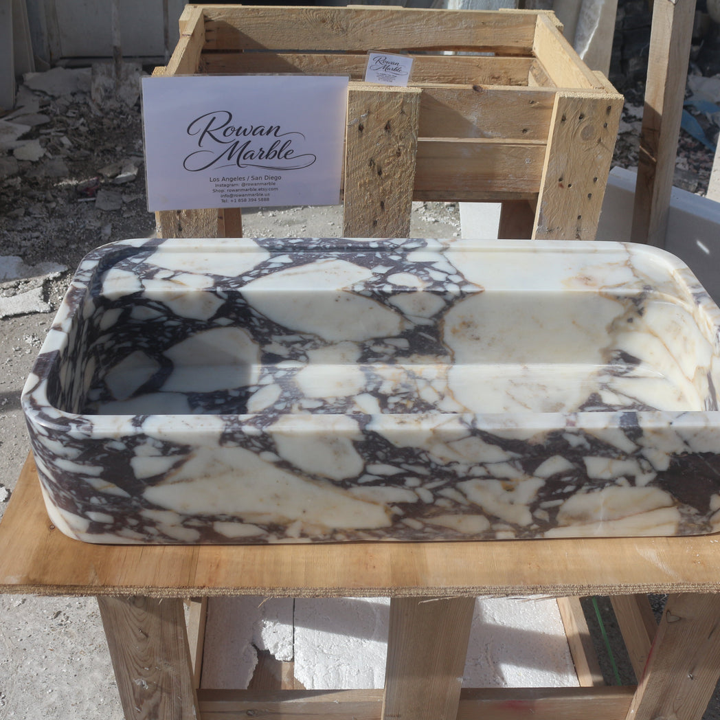 24’’ Calacatta Dark Viola Marble Sink | Floating | Smooth Design