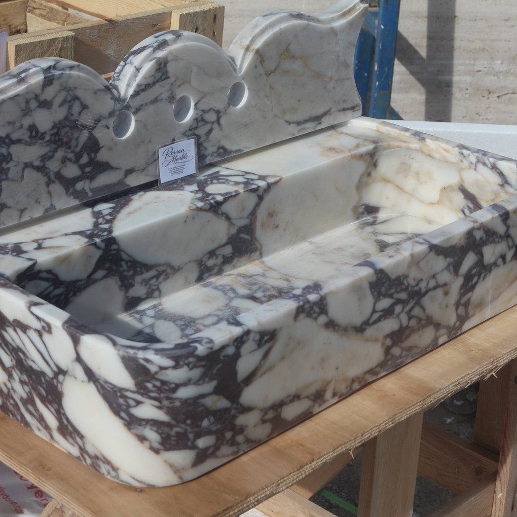 24’’ Calacatta Dark Viola Marble Sink | Floating | Smooth Design