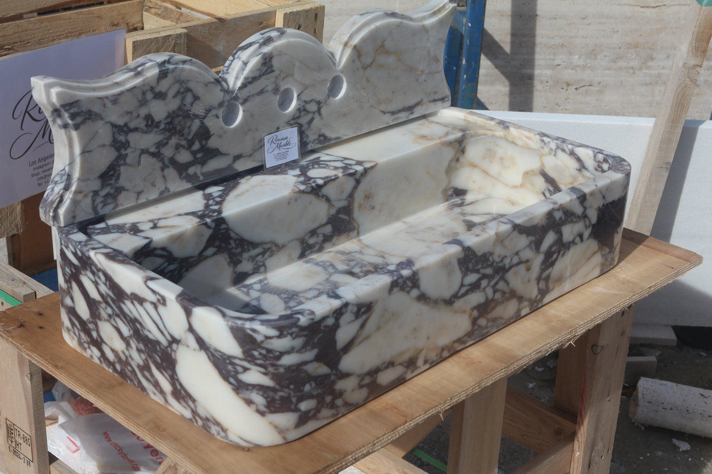 24’’ Calacatta Dark Viola Marble Sink | Floating | Smooth Design