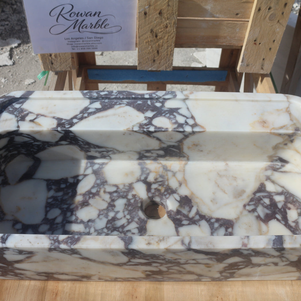 24’’ Calacatta Dark Viola Marble Sink | Floating | Smooth Design