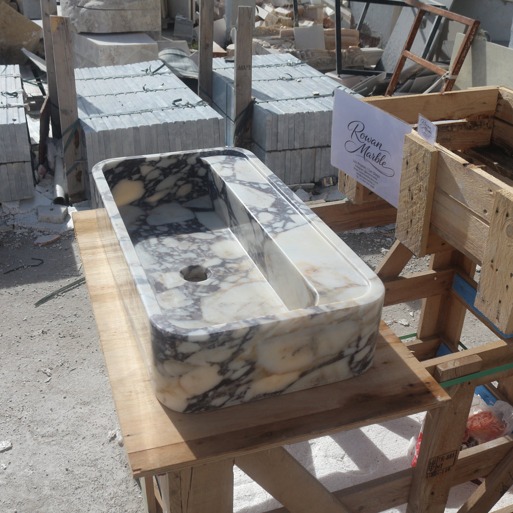 24’’ Calacatta Dark Viola Marble Sink | Floating | Smooth Design