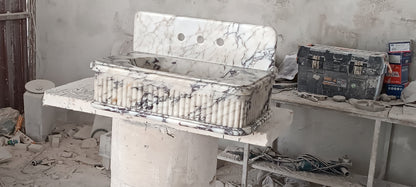 24’’ Calacatta Double Fluted Marble Sink – Wall Mounted Floating Vanity