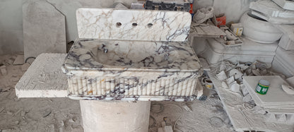 24’’ Calacatta Double Fluted Marble Sink – Wall Mounted Floating Vanity