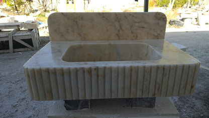 24’’ Calacatta Gold Fluted Marble Sink – Wall Mounted Floating Vanity – Luxury Bathroom Sink Handmade