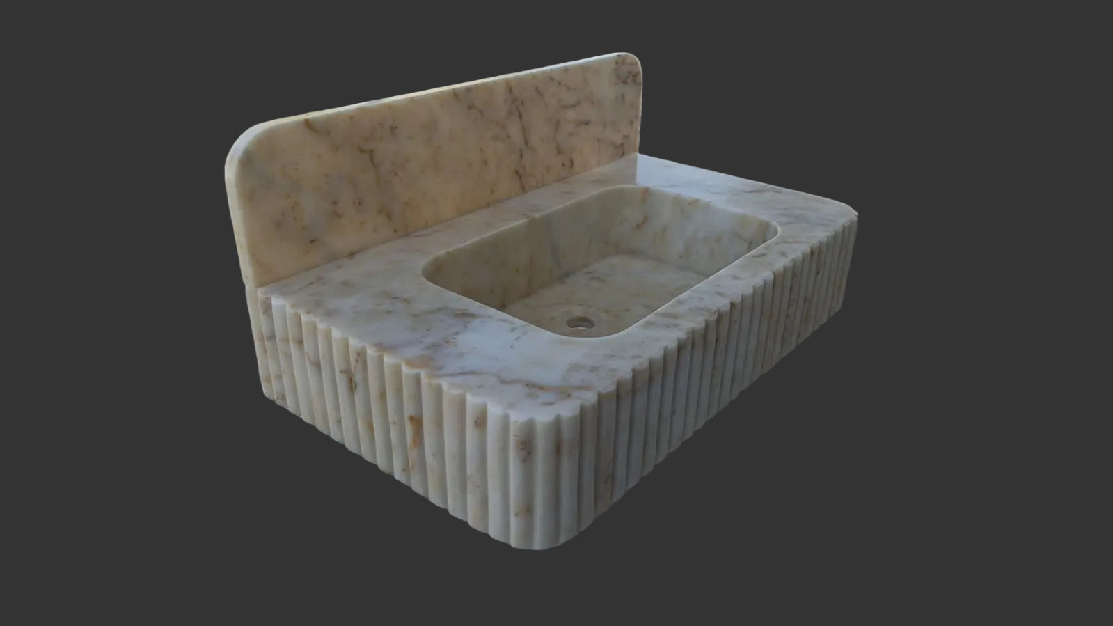 24’’ Calacatta Gold Fluted Marble Sink – Wall Mounted Floating Vanity – Luxury Bathroom Sink Handmade