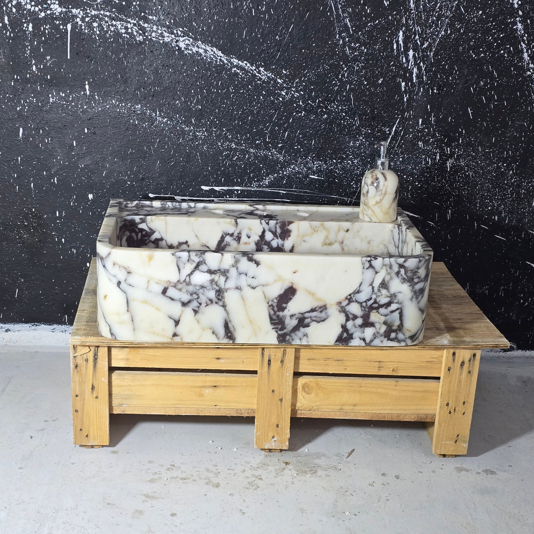 24’’ Calacatta Viola Marble Sink – Wall Mounted Floating Vanity – Luxury Bathroom Sink Handmade