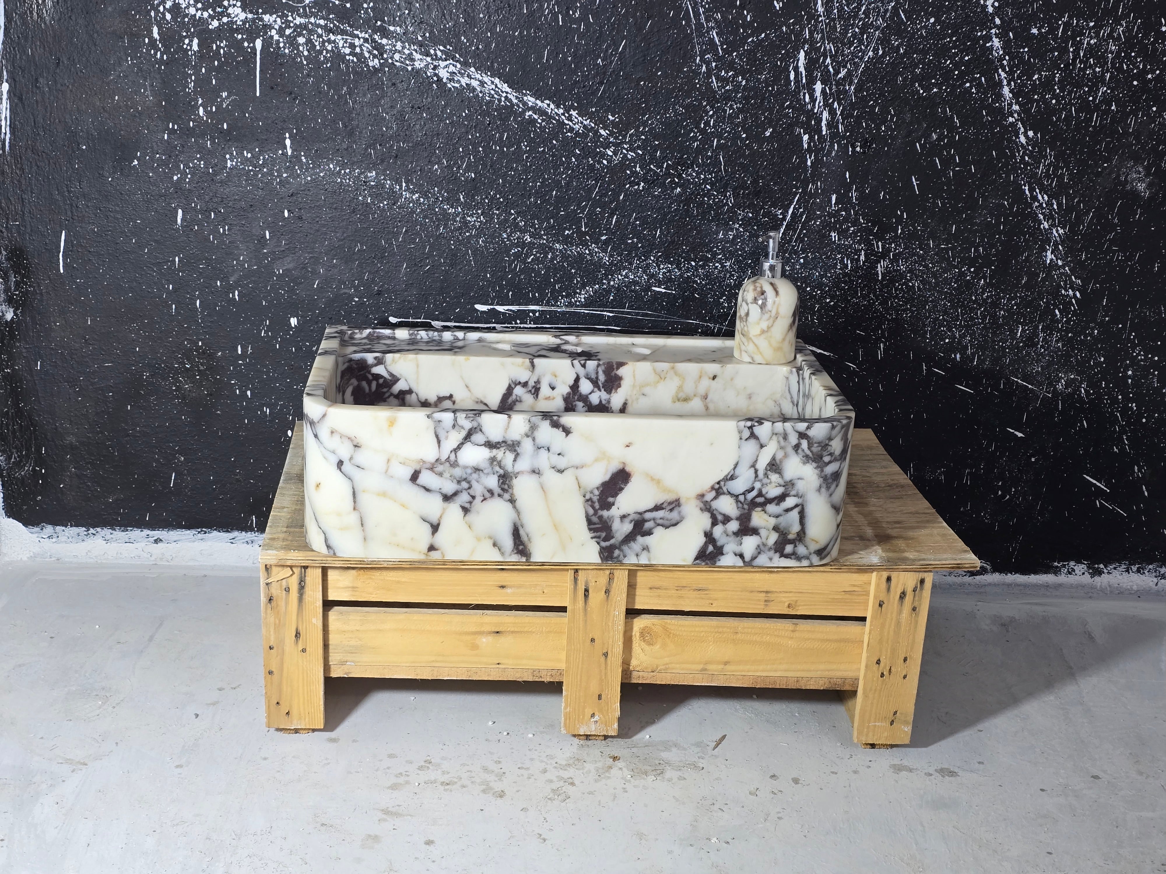 24’’ Calacatta Viola Marble Sink – Wall Mounted Floating Vanity – Luxury Bathroom Sink Handmade