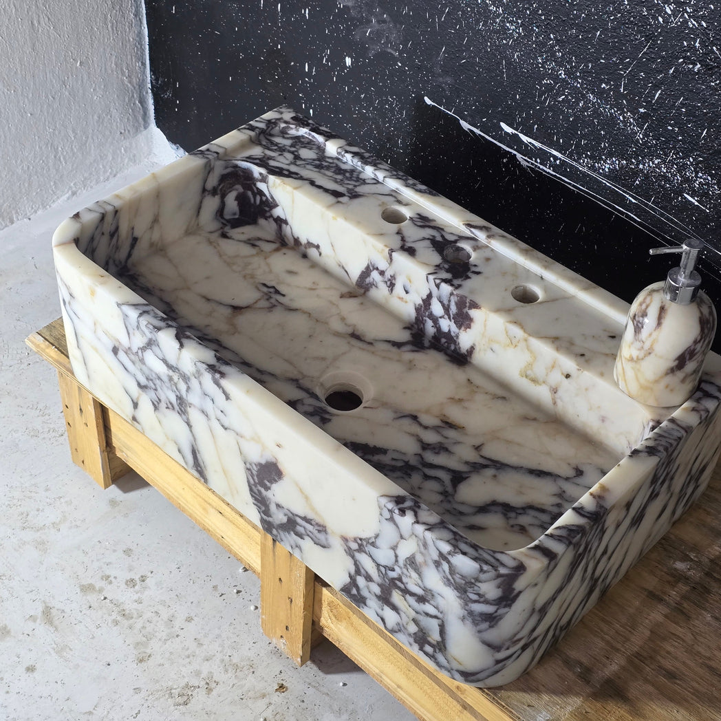 24’’ Calacatta Viola Marble Sink – Wall Mounted Floating Vanity – Luxury Bathroom Sink Handmade
