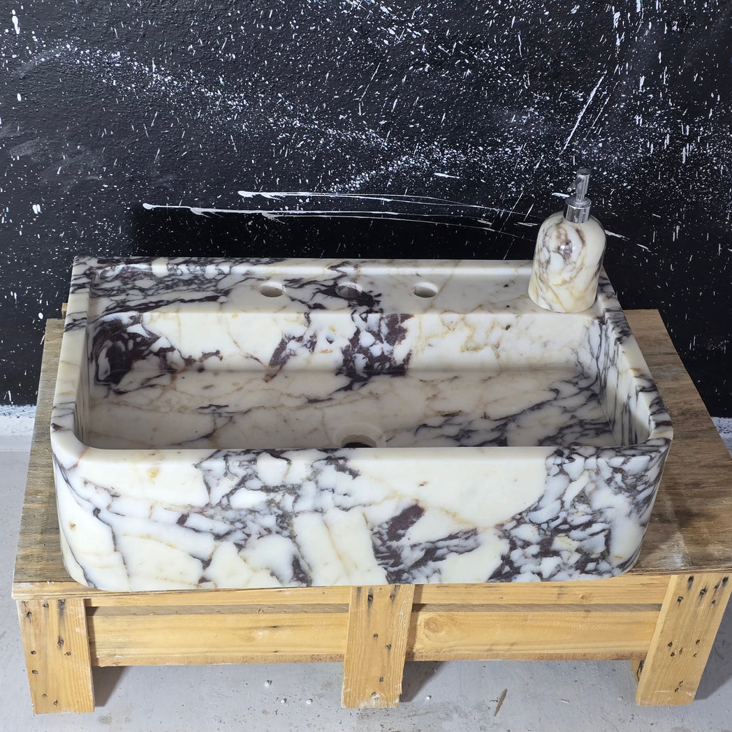 24’’ Calacatta Viola Marble Sink – Wall Mounted Floating Vanity – Luxury Bathroom Sink Handmade