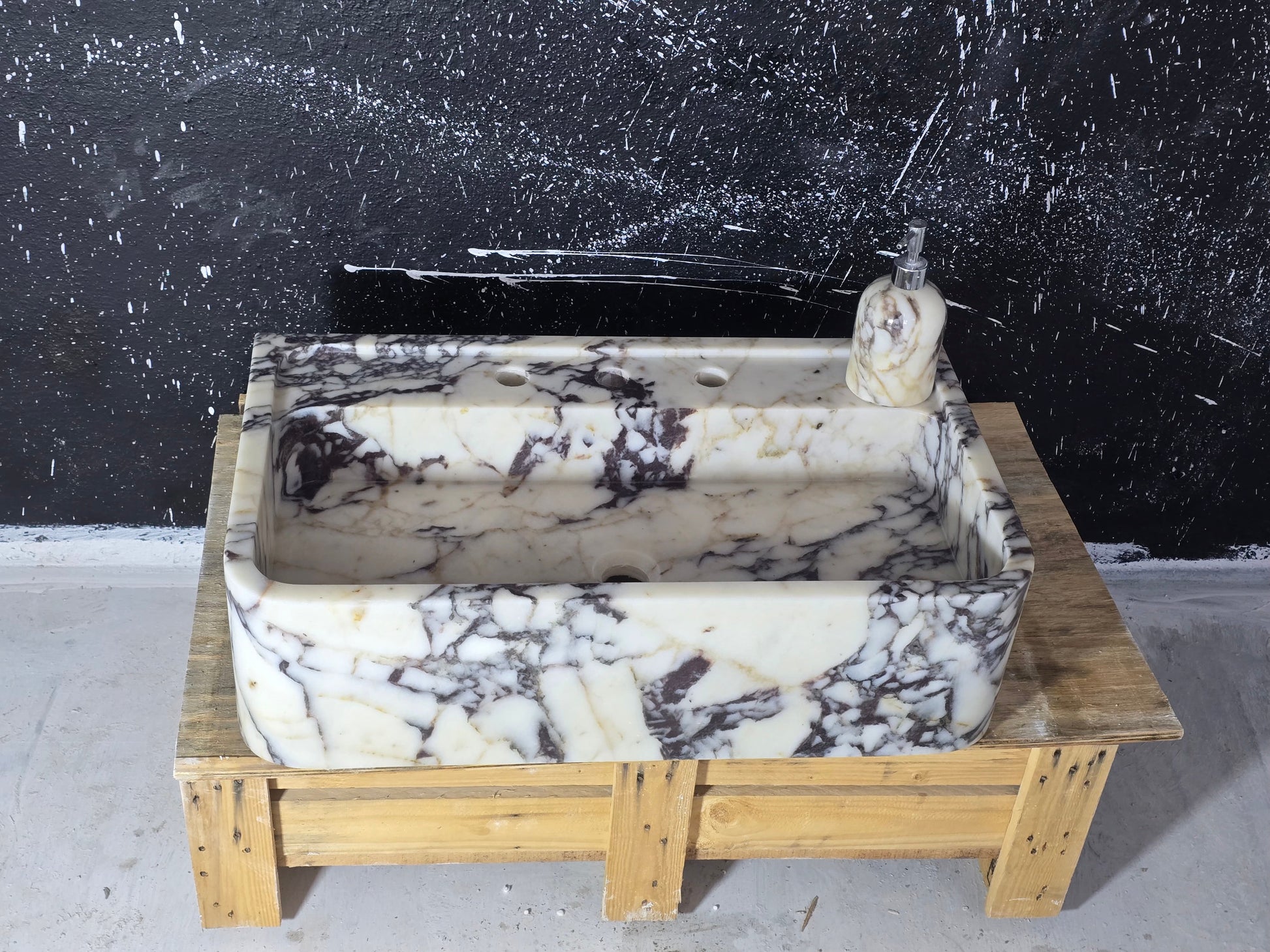 24’’ Calacatta Viola Marble Sink – Wall Mounted Floating Vanity – Luxury Bathroom Sink Handmade