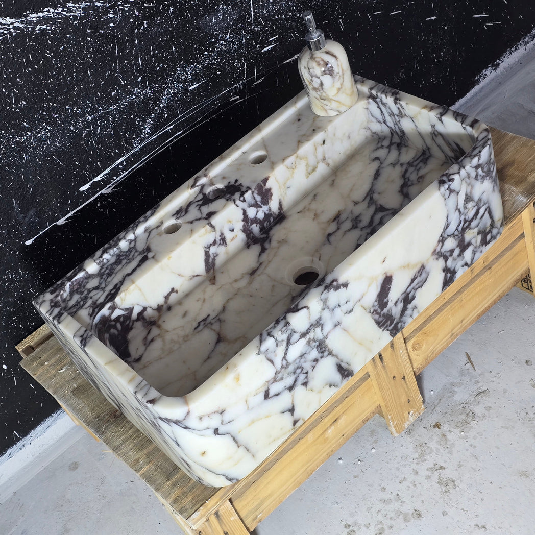 24’’ Calacatta Viola Marble Sink – Wall Mounted Floating Vanity – Luxury Bathroom Sink Handmade
