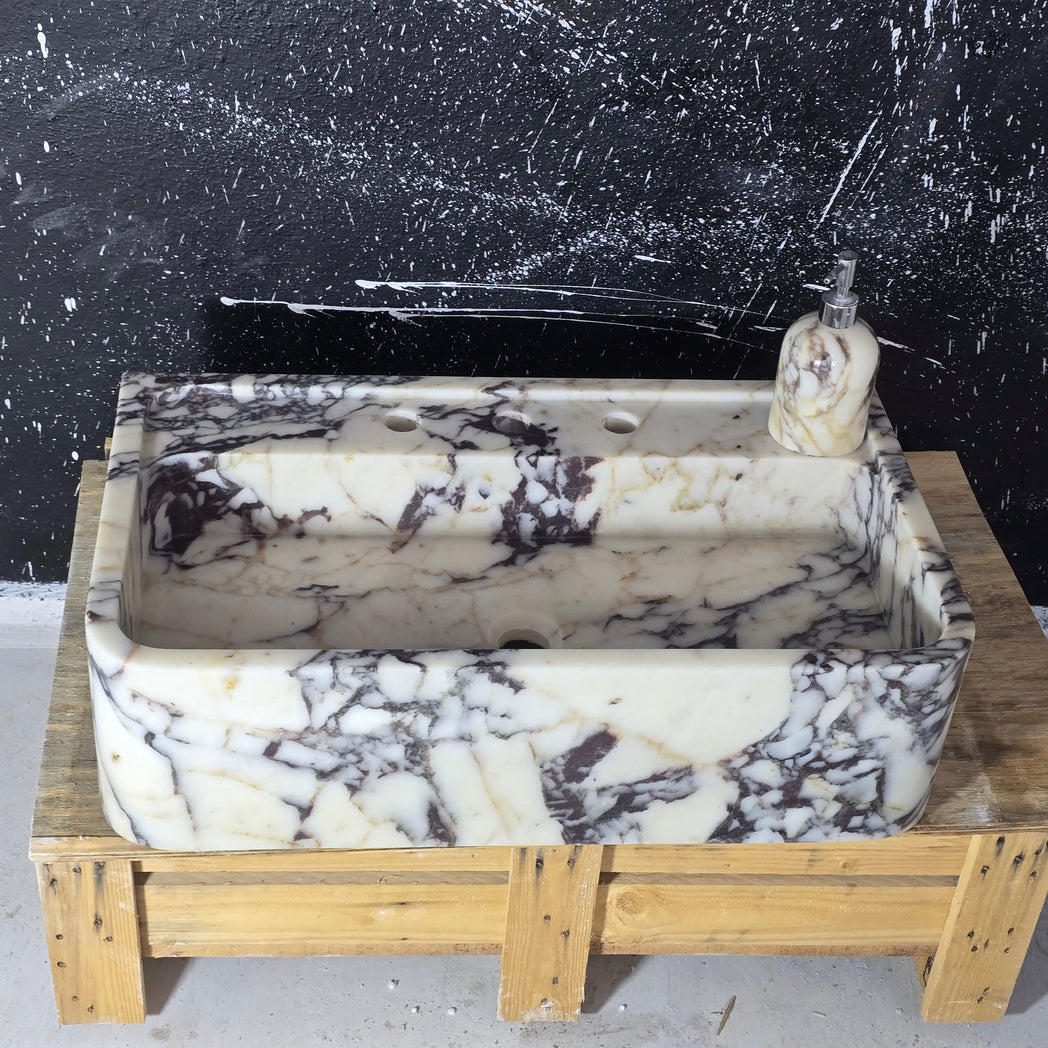 24’’ Calacatta Viola Marble Sink – Wall Mounted Floating Vanity – Luxury Bathroom Sink Handmade