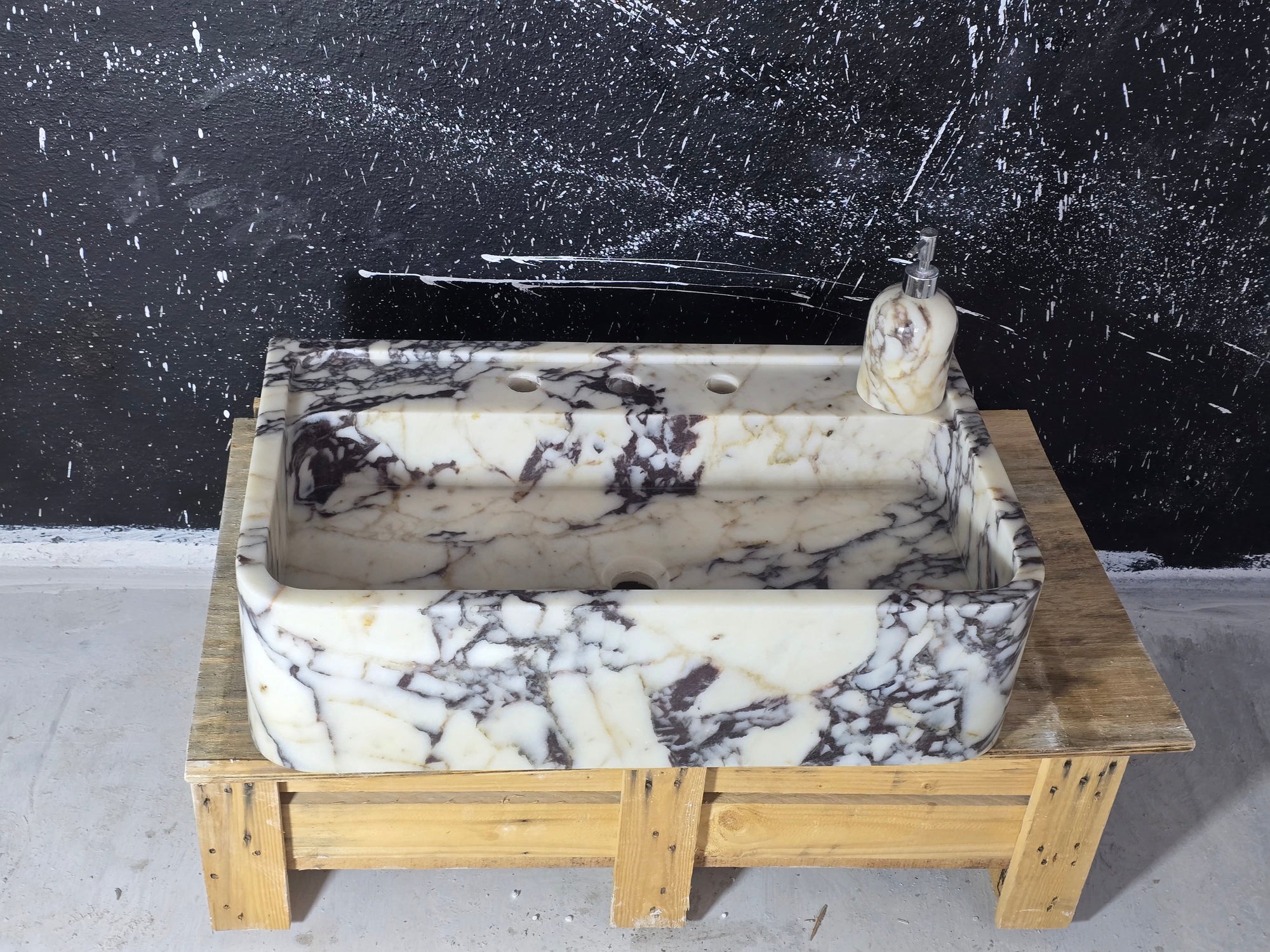 24’’ Calacatta Viola Marble Sink – Wall Mounted Floating Vanity – Luxury Bathroom Sink Handmade
